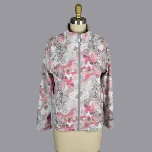 ALLISON DALEY ABSTRACT LEAF PRINT STRETCH ZIP FRONT JACKET